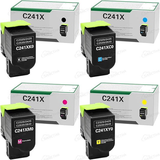 C241XK0 C241XC0 C241XM0 C241XY0 Extra High Yield Toner Cartridge Compatible for Lexmark C2325 C2425 C2535 MC2325 MC2425 MC2535 MC2640 Laser Printer (C/M/Y/BK,4-Pack)