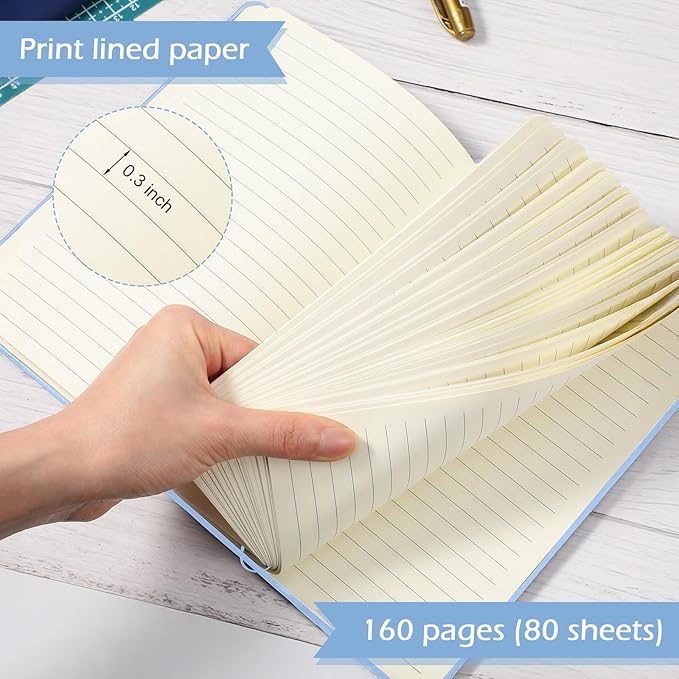 Honoson 20 Pack Lined Journal Notebooks A5 Hardcover Executive Notebook 5.5" x 8.3" PU Leather Wide Ruled Journals Bulk with Elastic Band for Home Business Office School Supplies(Light Blue)