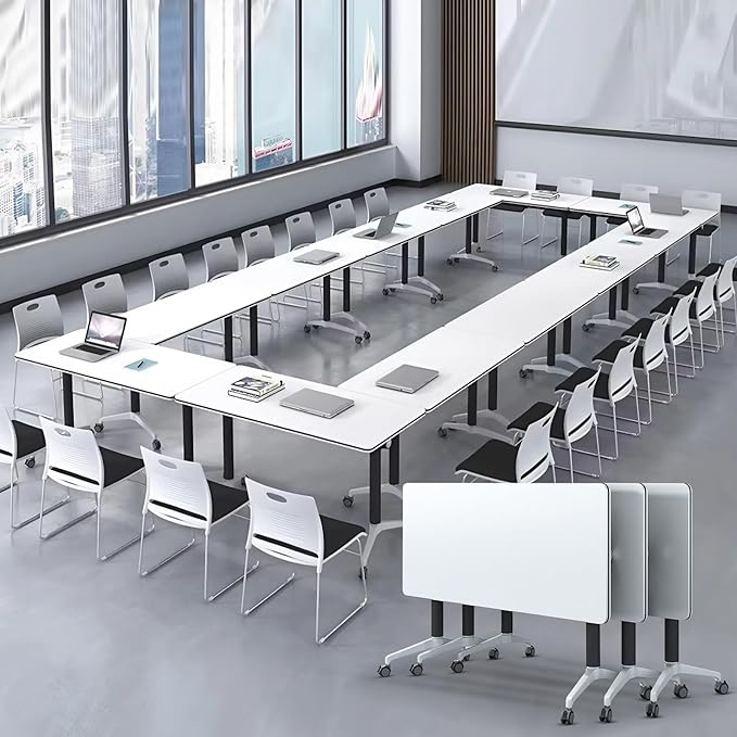 Conference Room Table with Flip-Top Design for Dynamic Meetings, Business Table Computer Desk with Heavy-Duty Frame,Foldable Seminar Meeting Tables for Home Office (6, E, 61IN)