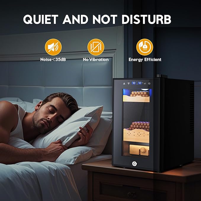 Electric Cigar Humidor Cabinet 25L, Tylza Electric Humidors for Cigars with Temp & Humidity Control, Digital Hygrometer, Lock, Refrigerator, Cigar Humidors with Cedar Wood Drawer Shelves, 170 Cigars