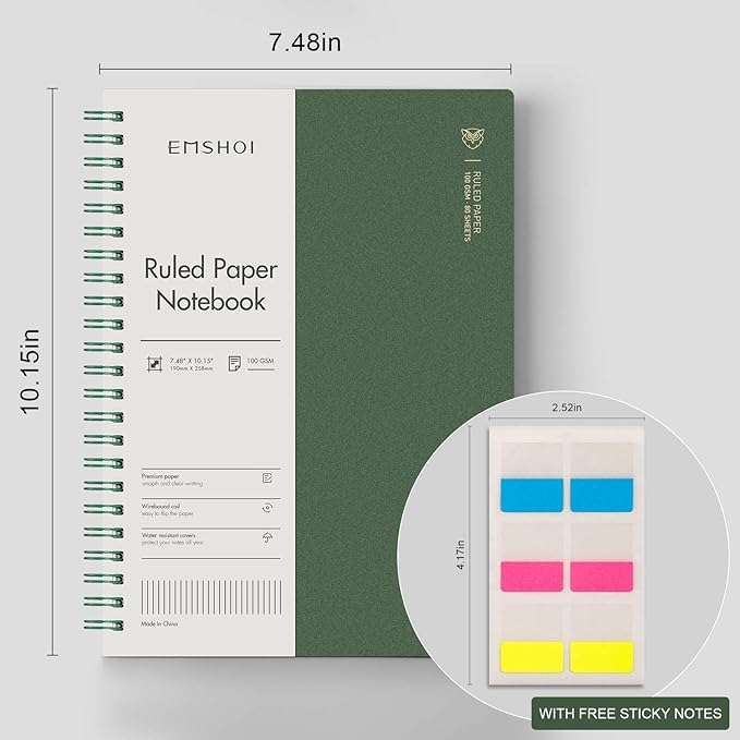 EMSHOI 3 Pack Spiral Notebook 7.48" x 10.15" - B5 Large Composition Notebooks College Ruled, 480 Pages 100gsm Lined Paper, Plastic Hardcover Journals for Writing Women Men Work School Supplies Gifts