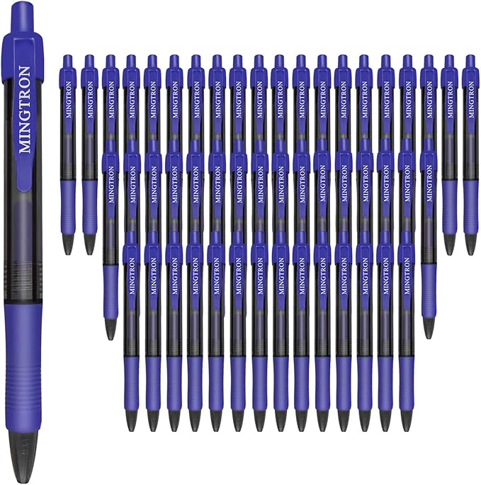 Blue Gel Pens, Fine Point, No-Smear, Click, Retractable, 50 Pack (0.5MM, Smooth Writing)