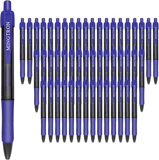 Blue Gel Pens, Fine Point, No-Smear, Click, Retractable, 50 Pack (0.5MM, Smooth Writing)