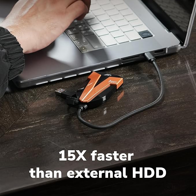 DATO External SSD 2TB, External Solid State Drive Portable SSD External USB 3.2 Gen 2x2 Type-C OTG Supported Compatible with PS5 and Xbox, up to 1600/1500 MB/s IP67 Waterproof - ARES Amber Shield