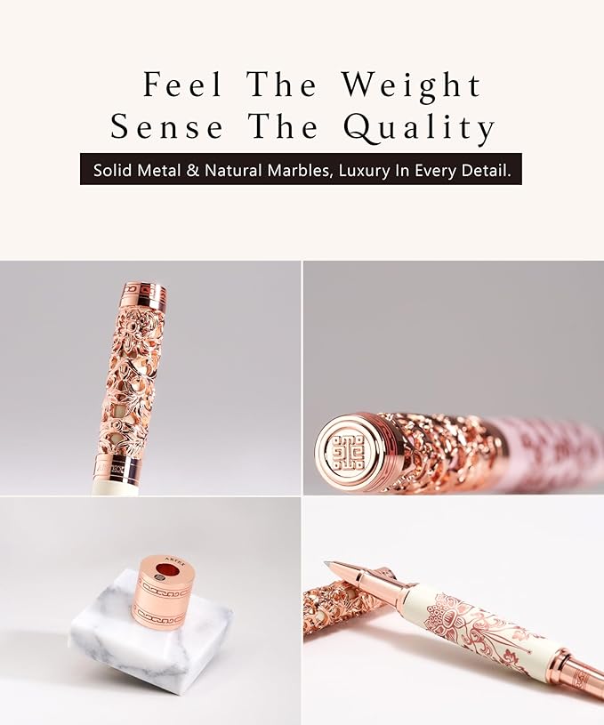 Executive Rollerball Pen Sets With Stand - Museum Art Collections - Crafting Timeless Beauty - Luxury Pen Gift & Office Desk Decor, German SCHMIDT refill, Solid Metal & Marble Texture