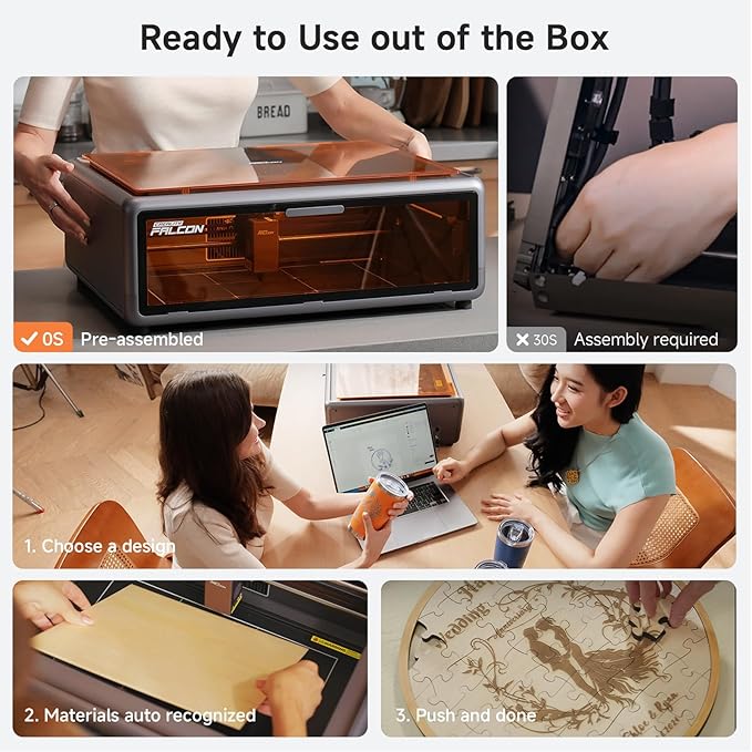 Creality Falcon A1 10W Laser Engraver, Enclosed Laser Cutter with Air Assist, HD Camera Positioning, Beginner-Friendly, Class 1 Safety Laser Engraving Machine for Wood and Metal, Acrylic