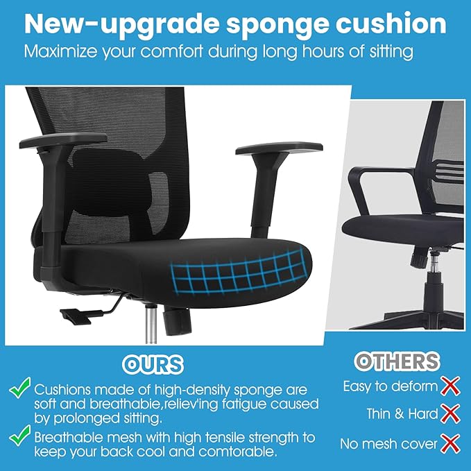 Ergonomic Office Mesh Chair, High Back Swivel Comfty Desk Chairs- 3D Armrest Adjustable Lumbar Support Capacity 400lbs and Headrest Wide for Home & Office, Bedroom (Black)