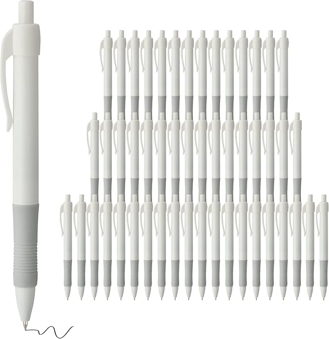 deegtran 50 Pack White Barrels Retractable Black Ink Fine Point Smooth Writing No Smear Gel Pens, 0.7MM