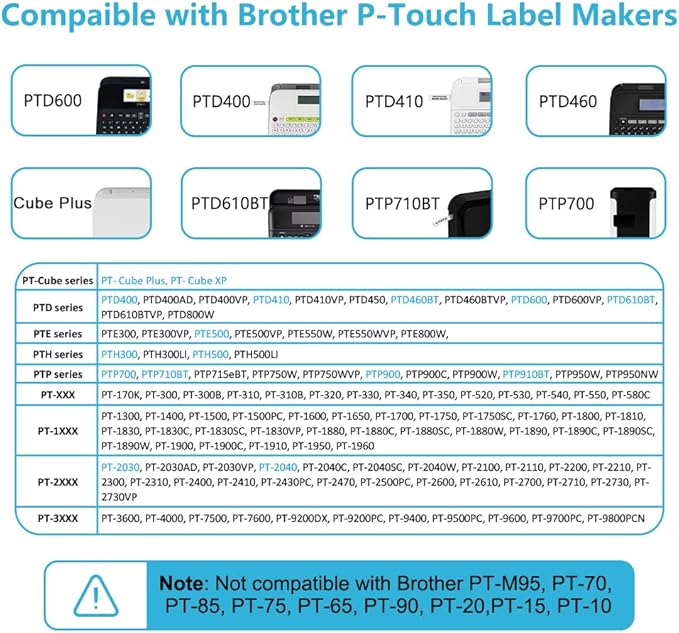 Hehua Compatible 8PK TZe TZ Tape 18mm 0.7 Laminated White Label Replacement for Brother Label Maker Tape TZe-241 TZe241 TZ-241 for P Touch PTD400 PTD600 PTP750W PT1880, 3/4 X 26.2ft, Black on White
