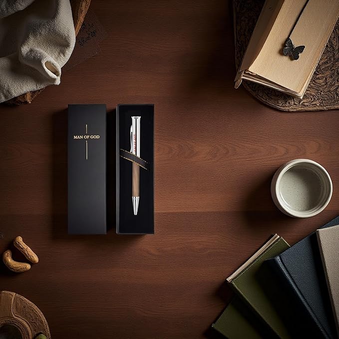 Christian Gifts for Men: Engraved Man of God Luxury Walnut Wood Rollerball Pen - Perfect Pastor Appreciation, Father's Day & Christian Graduation Gifts