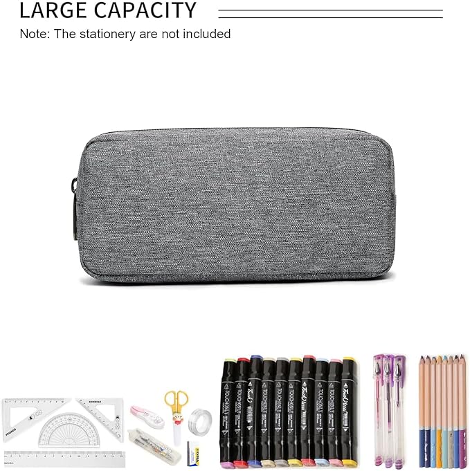 Della Gao Small Pencil Case Large Capacity Pencil Pouch Marker Pen Bag Coin Pouch Office Stationery Organizer (Grey)