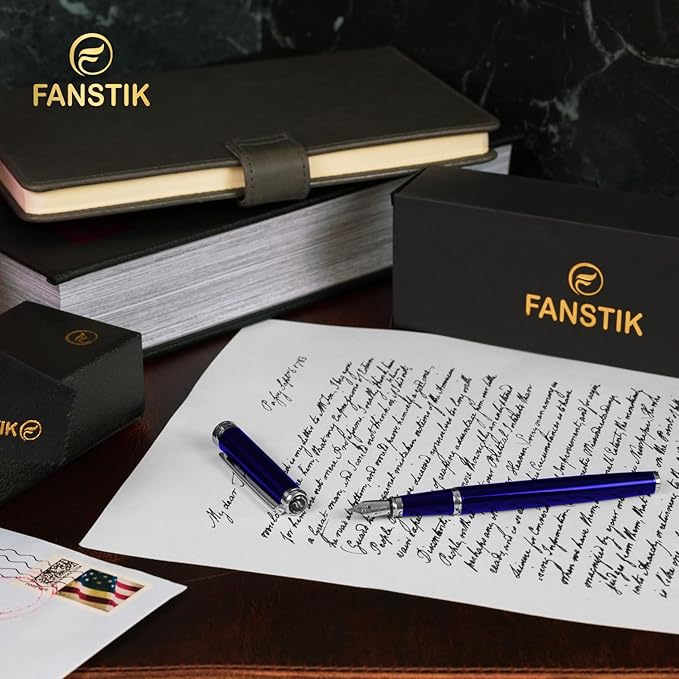 Customized Blue Luxury fountain pen (Made In USA) fancy gift set for women, Chrome Finish, Professional executive pen gift set for men (Lux Custom-fountain Blue)