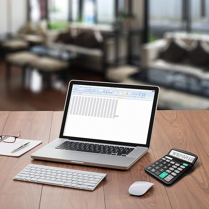 Calculator, Splaks 2 Pack Standard Functional Desktop Calculators Solar and AA Battery Dual Power Electronic Office Calculators with 12-Digit Large Display (1 Basic Black&1 Updated Silver)