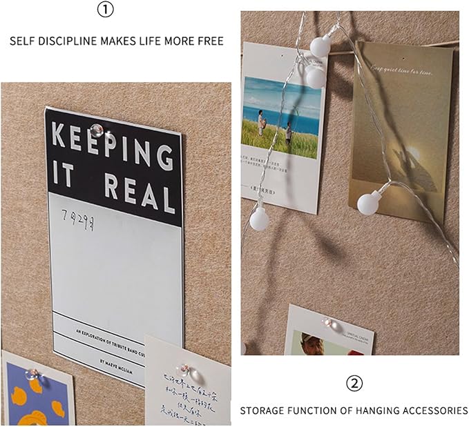 Foldable Large Bulletin Board, 60x36 Inches Cork Board Alternative, Large Felt Board Decorative Pin Board for Wall, Foldable Photo Board Self-Adhesive Vision Board with 36 Pushpins Khaki