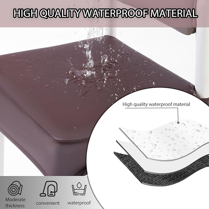 CWK Waterproof PU Leather Dining Chair Covers Set of 4-Stretchable Chair Seat Slipcovers, Removable & Washable Protector for Dining Room,Home,Office,Wedding,Rear Covers (PU-Coffee)