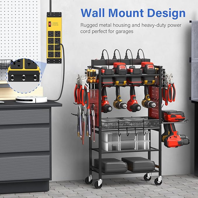 CCCEI 2PCS Heavy Duty Power Strip Surge Protector 20 AMP, 8 Outlets 12 Gauge Shop Garage Metal Multiple Outlets, 6 FT Extension Cord 5-15P Adapter High Amp 6-20R T-Slot 20a for Appliance Yellow.