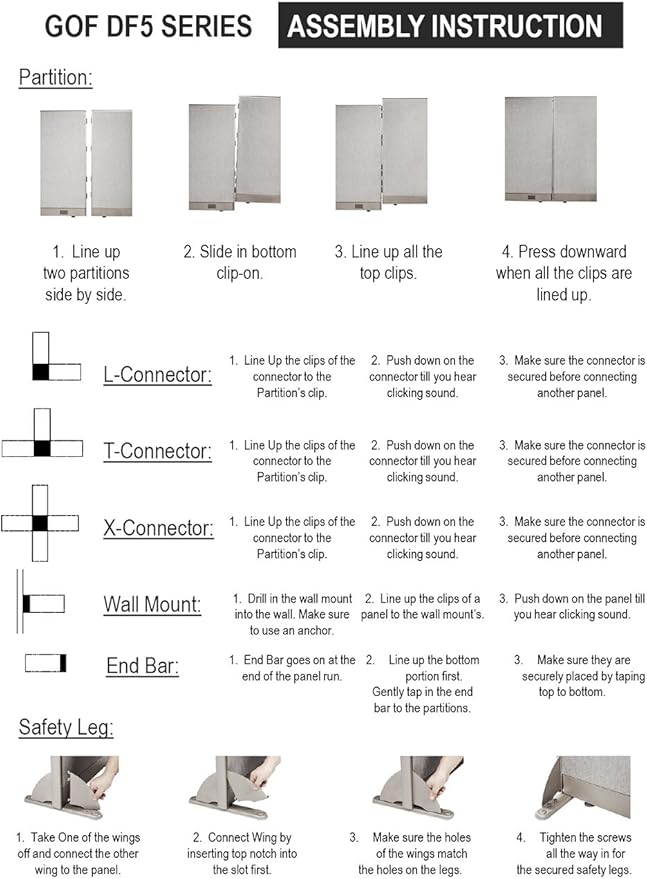 GOF Freestanding L Shaped Office Partition, Large Fabric Room Divider Panel, 30" D x 60" W x 60" H