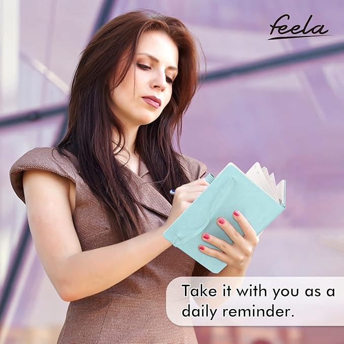 feela 24 Pack Journal Notebook Bulk for Work, Business Notebook Hardcover Lined Writing Journal with Pen Holder for Students Women Note Taking, with 24 Black Pens, 120 GSM, 5.1”x8.3”, A5, Sky Blue