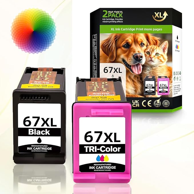 Hp Ink 67 & 67XL HP Printer Ink - Black Color Combo Pack for Hp 67 Ink Cartridges, HP 67XL Ink, DeskJet 2855e 2755e 2700 2700e 2800e 4155e 4255e 2827e 4100e 4227e, Envy 6055e 6000 6400 6455e Printer