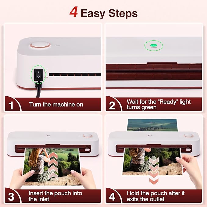 BISOFICE 4 in 1 A4 Laminator Machine Set, Multifunctional Rapid Heating Lamination with Paper Cutter, Trimmer Rounder, 30 Laminating Pouches Suitable for A4/A5/A6 for Home Office School Supplies