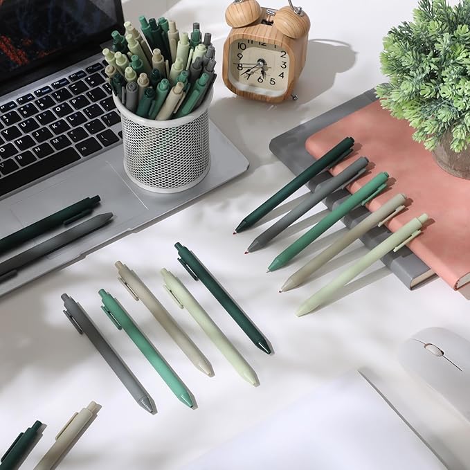Crtiin 50 Pcs Gel Ink Pens Bulk Black Ink, Smooth Writing Cute Colorful Pens for Back to School First Day of School Teacher Student Server Office Supplies Staff Party Favor Gifts (Green Series)