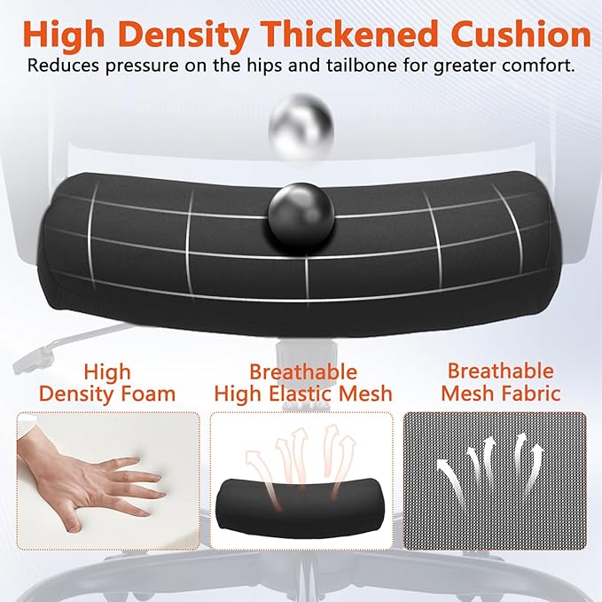 CLATINA Office Chair, Mid Back Ergonomic Desk Chairs Rolling Mesh Computer Chair with Executive Lumbar Support and Height Adjustable Design for Home Office, Black