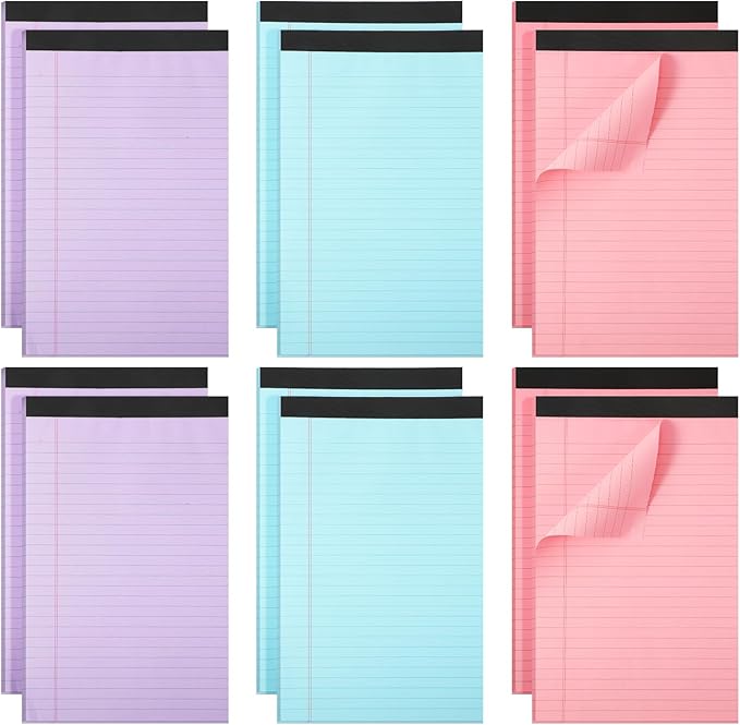 Gueevin 12 Pcs 5'' x 8'' Colored Lined Legal Pads Letter Size 40 Sheets Per Notepads Micro Perforated Notebook and Writing Pad for School, College, Office, Business(Pastel)