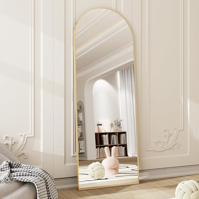 HARRITPURE 58"x18" Arched Full Length Mirror Free Standing Leaning Mirror Hanging Mounted Mirror Aluminum Frame Modern Simple Home Decor for Living Room Bedroom Cloakroom, Gold