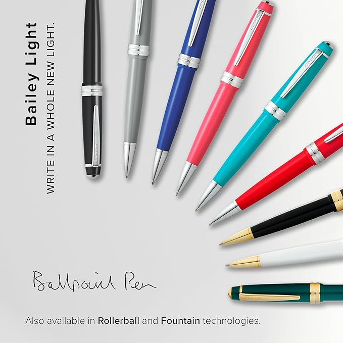 Cross Bailey Light Refillable Ballpoint Pen Presented in a Everyday Gift Box - Medium Point, Black Ink, Polished White