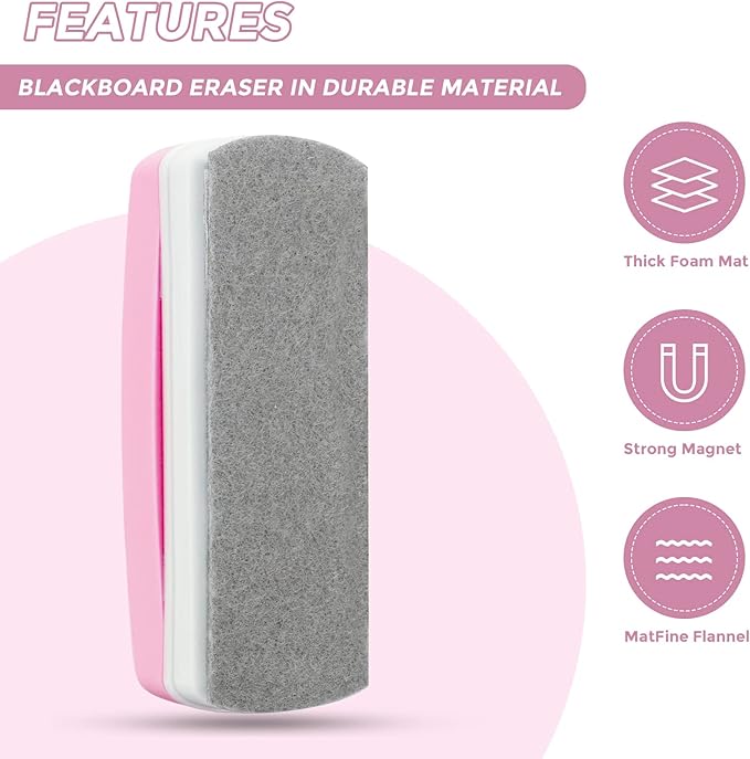 Ddaowanx Whiteboard Eraser, Magnetic Dry Erase Eraser, Glass Board Eraser,School and Office Supplies, Pack of 2 (Pink)