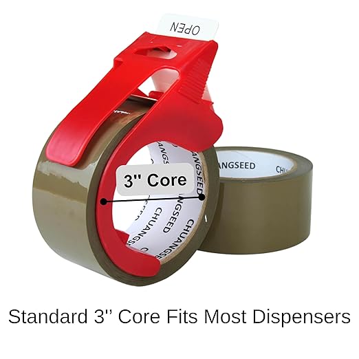 CHUANGSEED Packing Tape with Dispenser – 12 Rolls Brown Shipping Tape (2.4Mil x 1.88” x 60 Yards), Heavy Duty Box Sealing Tape for Moving, Packaging, Office, Warehouse