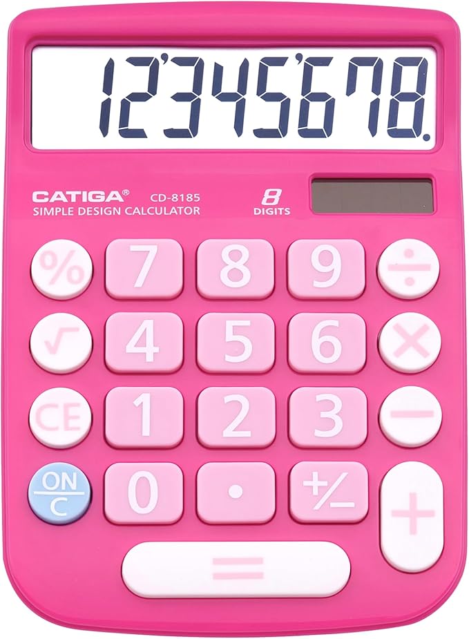 CATIGA Desktop Calculator 8 Digit with Solar Power and Easy to Read LCD Display, Big Buttons, for Home, Office, School, Class and Business, 4 Function Small Basic Calculators for Desk, CD-8185