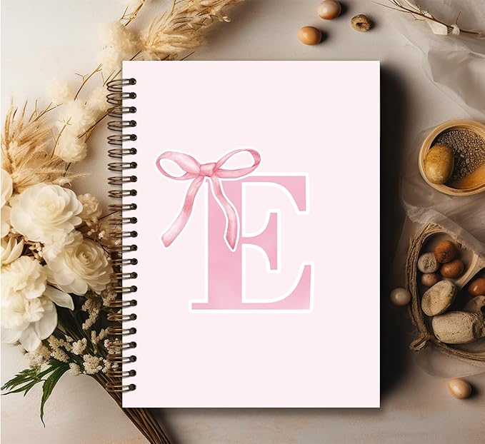 Coquette Trendy Preppy Pink Bow Spiral Notebook,Initial E Journal Personalized Teen Girl Gifts,Monogrammed Gifts for Women Teen Girl,College Ruled Hardcover Spiral Notebook 5.5 x 8.3