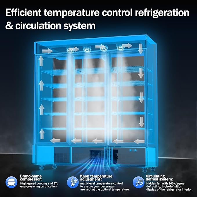Commercial Beverage Refrigerator with 3 Glass Doors 56 Cu.ft Display Merchandiser Cooler Bar Black Drink Fridge for Convenience Stores, Supermarkets,Bars,Offices