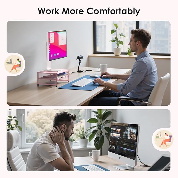 Computer Monitor Stand Riser, Desk Organizers and Accessories, Printer & Laptop Stand, Office Desk Accessories & Desktop Workspace Organizers for Office Supplies (Pink)