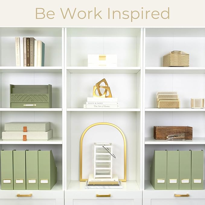 BLU MONACO Set of 6 Foldable Magazine File Holders in Earth Green – Sturdy Cardboard Vertical Organizers with Label Holders – Office File Storage Box, Desk Organizer, Paperwork and Document Holder