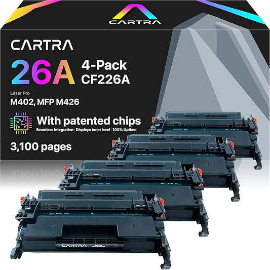 CARTRA 26A CF226A Toner Cartridge 4 Pack Compatible Replacement for HP 26A CF226A 26X CF226X Pro M402dn M402n M402dw Pro MFP M426fdw M426fdn M426dw Series Printer Ink High Yield