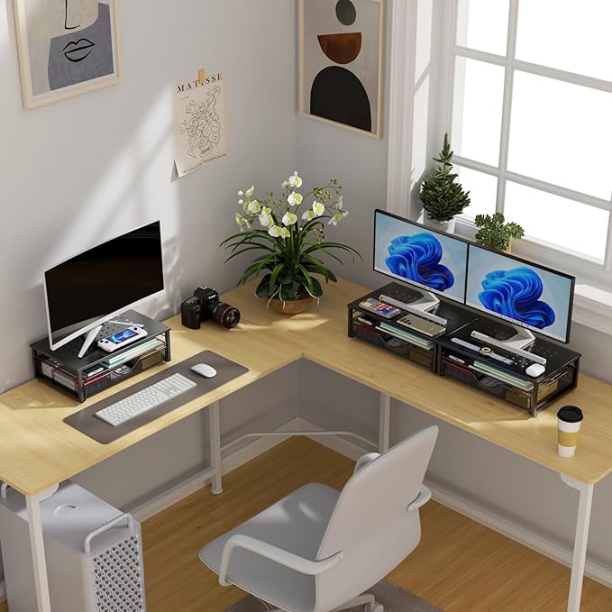 gianotter Computer Monitor Stand Riser, Desk Organizers and Accessories with Drawer, Office Desk Accessories & Workspace Desktop Organizers Storage for Classroom Office Supplies (Black)