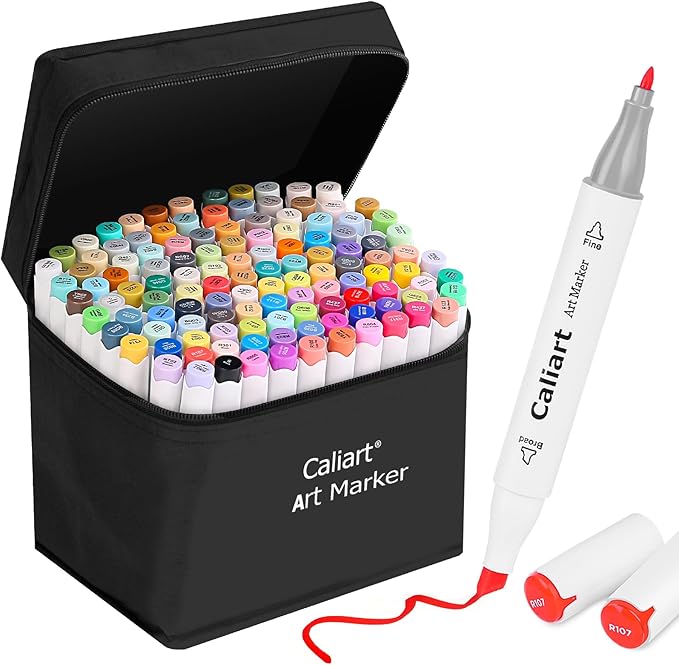 Caliart 121 Colors Dual Tip Art Markers Sketch Pens, Easter Basket Stuffers for Kids Teens Toddler, Permanent Alcohol Based Markers for Adult Book Eggs Decorations Gift Drawing Supplies Kit