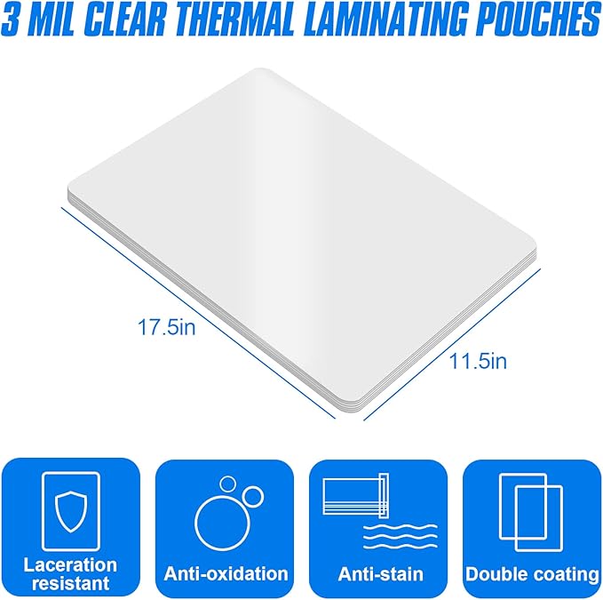 HERKKA 200 Pack Laminating Sheets, Hold 11 x 17 Inch Sheet, 3 Mil Clear Thermal Laminating Pouches 11.5 x 17.5 Inch Lamination Sheet Paper for Laminator, Round Corner
