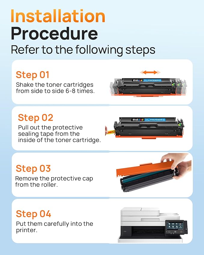 E-Z Ink 414A Toner Cartridges 4 Pack Compatible 414A Toner Cartridges Replacement for HP 414A HP 414X 414A Toner (with Chip) to Use with HP Color Pro M454dw MFP M479 M479fdw M479fdn M479fdw Printer