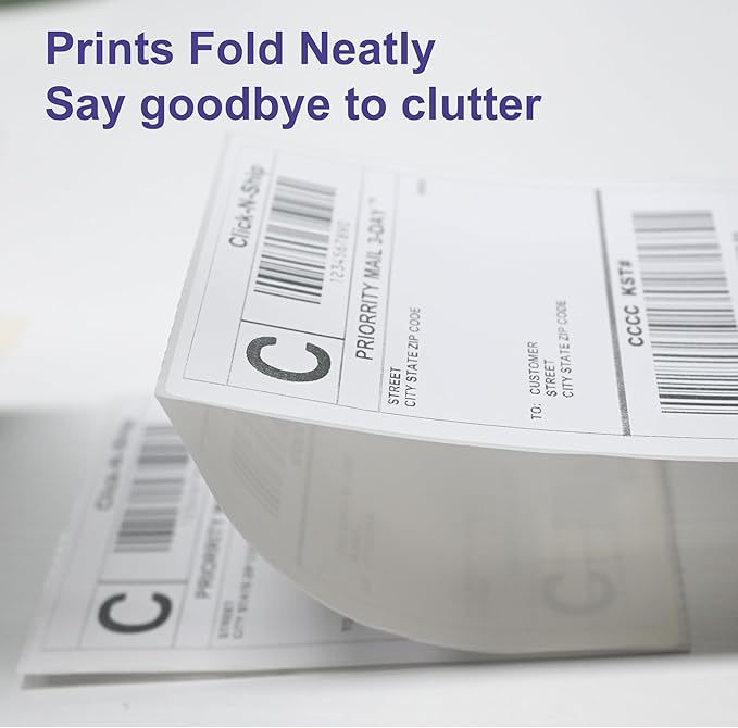 Fanfold 4'' x 6'' Direct Thermal Shipping Labels 300 Labels/Stack Compatible with Zebra Rollo Beeprt Printer Ultra Adhesive