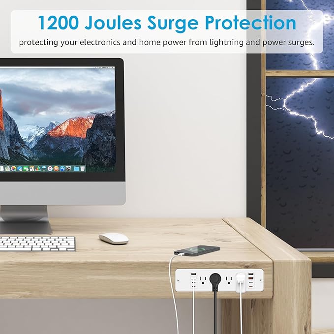 HHSOET 16 in 1 Recessed Power Strip Flat Plug, 30W Fast Charging Furniture Outlet with USB, Conference Recessed Surge Protection with 8 AC Plugs, 4 USB Ports 4 USB-C, 6ft Power Cord.(White)