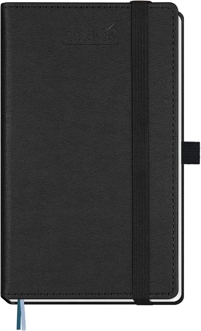 BEZEND Pocket Planner 2025-2026 Weekly and Monthly, 3.5" x 6" Academic Planner (Jul 25-Dec 26) 18-Month Mid-Year Calendar Book, Storage Pocket, Pen Holder, PU Leather Hardcover - Black