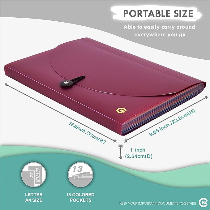 CNK File Folders Organizer with 13 Pockets Accordion Expanding Folder For Documents Receipt Document Paper Pocket Filing Products Accordian Important expandable holder files alphabetical Labels Letter