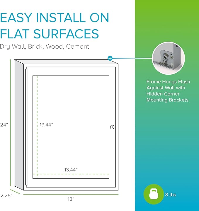 Ghent 24"x 18" 1-Door Indoor Satin Aluminum Frame Enclosed Recycled Rubber Bulletin Board, Black (PA12418TR-BK) - Made in the USA