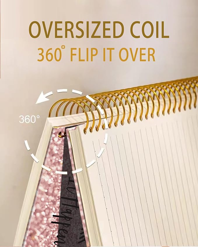 iampanda Spiral Journal Notebook,Strong TwinWire Binding with Premium Paper for Girl Women,Rose Gold and Silver Glitter Design 60 Sheets A5 College Ruled NotebookJournal,Perfect for School Office