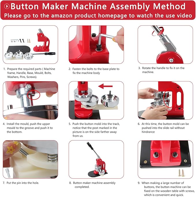 Button Maker Machine Multiple Sizes, 1 inch+1.25 inch+2.25 inch DIY Button Press Machine Kit, Metal Button Press Machine with Cutting Mat and Circle Cutte, Come with 300 Button Parts Supplies