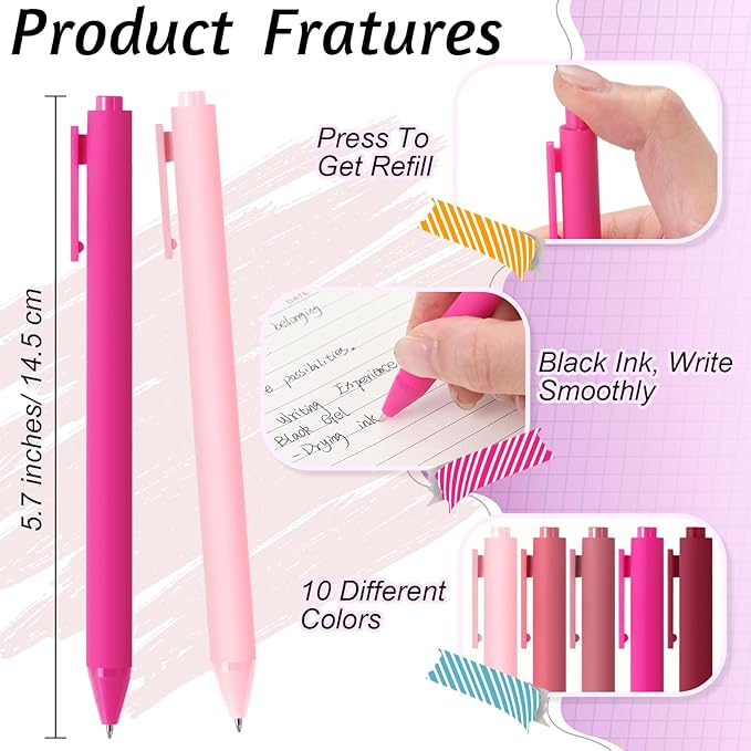 Crtiin 50 Pcs Gel Ink Pens Bulk Black Ink, Smooth Writing Cute Colorful Pens for Back to School First Day of School Teacher Student Server Office Supplies Staff Party Favor Gifts (Pink Series)