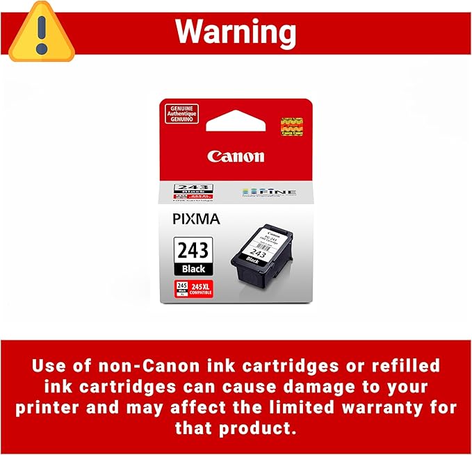 Canon PG-243 Genuine Black Ink Cartridge, Compatible with iP2820, MX492, MG2420/2520/2920/2922/2924/3020/2525, TS3120/302/302a/202/4520/3320